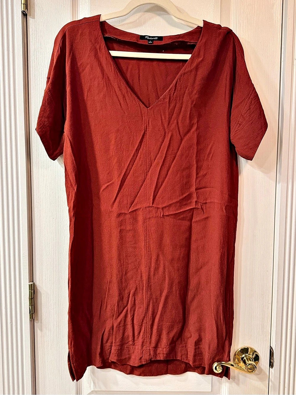Madewell V-Neck Mini Dress in Rust Size Small
